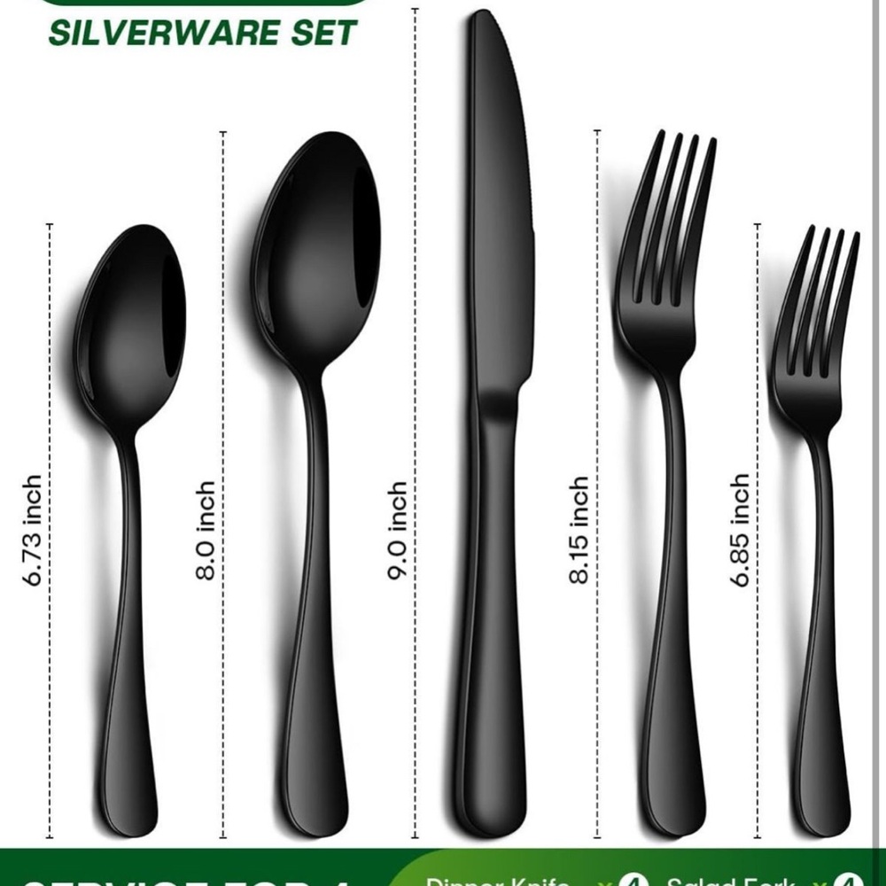 Black Stainless Steel Silverware Set